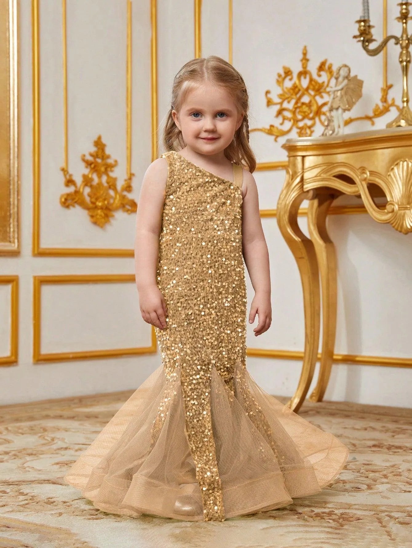 Young Girls' Mesh Insert Mermaid Hem Sequin Dress - Elonnashop