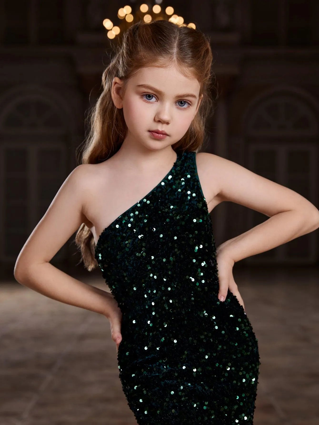 Tween Girls' One Shoulder Sleeveless Sequin Party Dress - Elonnashop