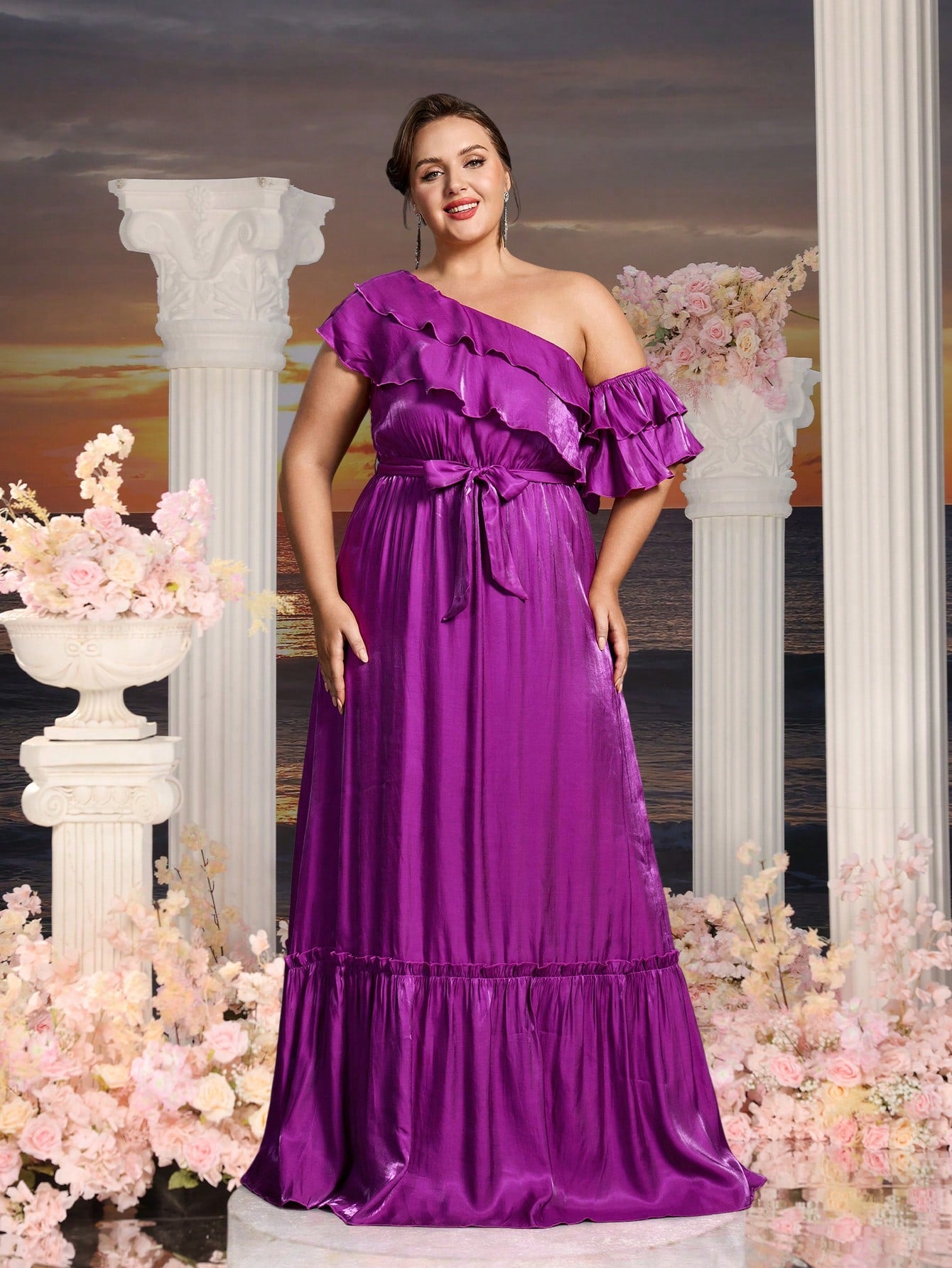 Asymmetrische One-Shoulder-Chiffon-Kleider in A-Linie in Übergröße 