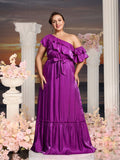 Asymmetrische One-Shoulder-Chiffon-Kleider in A-Linie in Übergröße 