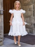 Tween Girls' Ruffle Trim Organza Overlay Party Dress - Elonnashop