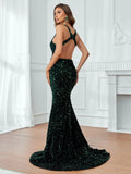 Backless Mermaid Hem Sequin Formal Dress - Elonnashop