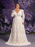 Plus Elegant Plunging Neck Lace Wedding Dress Two Pieces Set