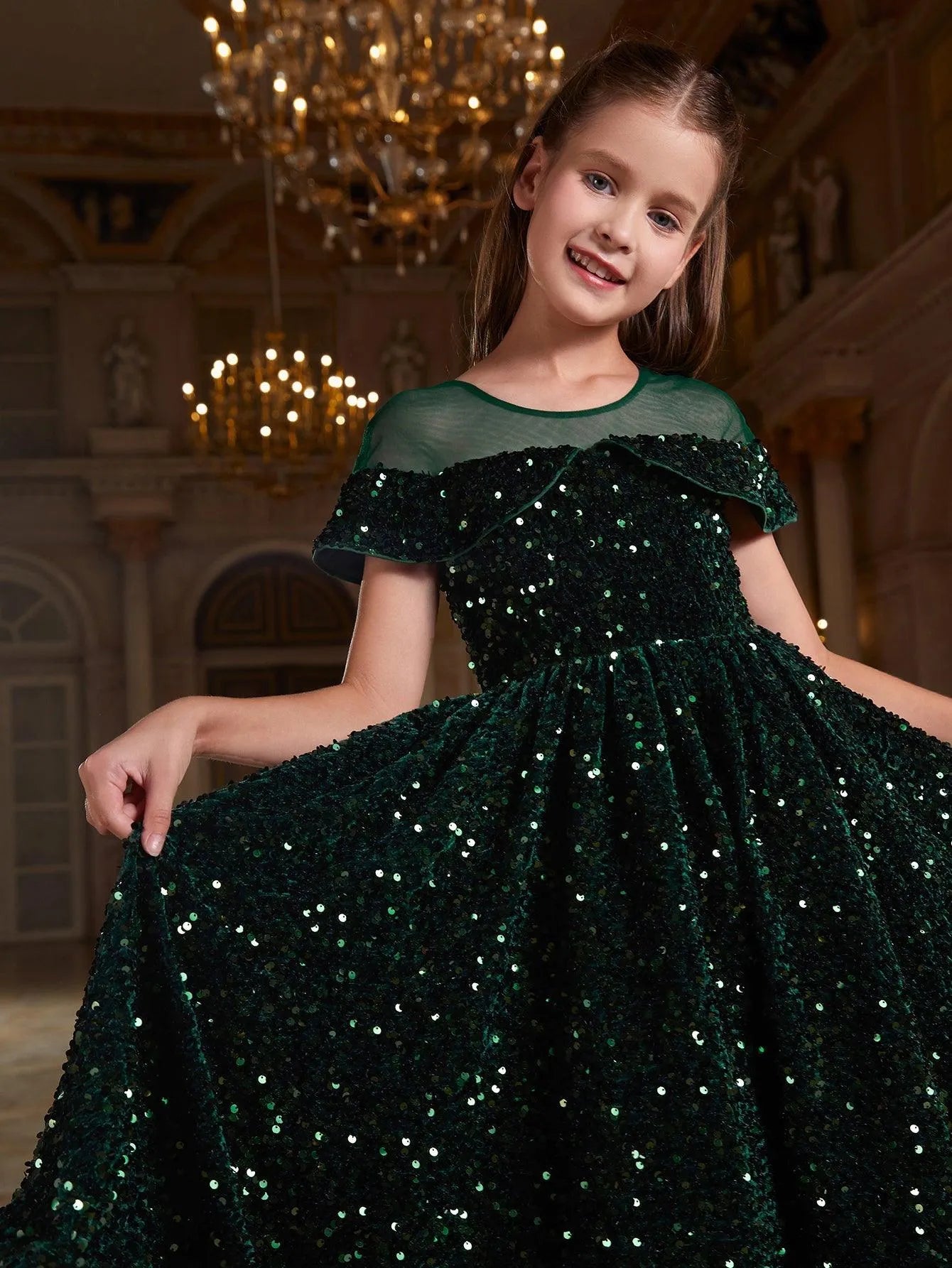 Tween Girls' Contrast Mesh Sequin Prom Dress - Elonnashop