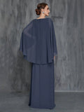 Womens' Solid Applique Detail V Neck Chiffon Cape Dress - Elonnashop