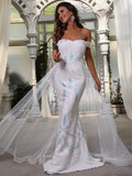 Off Shoulder Sequin Mermaid Hem Wedding Dresses - Elonnashop