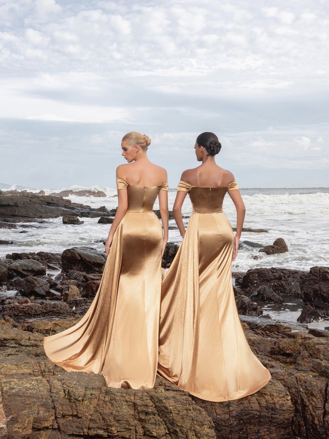 Elegant Satin Off-Shoulder Mermaid Gown | Sculpted Ruching & High Thigh Slit