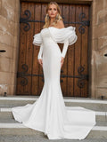 Off-Shoulder Wedding Dress With Dramatic Ruffle Detailing - Elonnashop