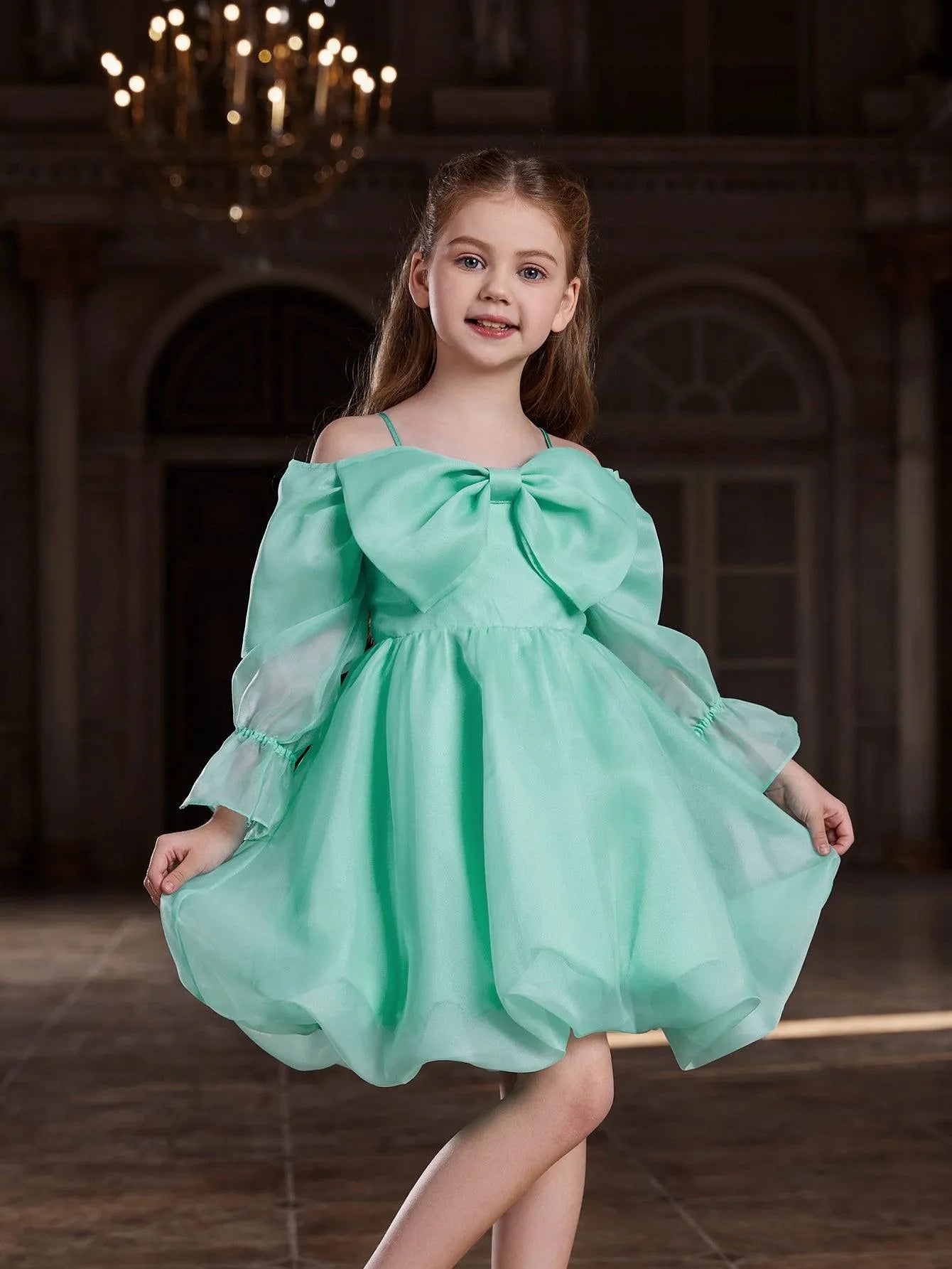 Tween Girls' Off Shoulder Bow Front Puff Dress - Elonnashop