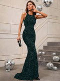 Elegant Halter Neck Sleeveless Sequin Mermaid Dresses - Elonnashop