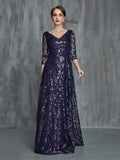 Womens' 3/4 Sleeves Floral Sequin Pattern Formal Dress - Elonnashop