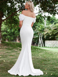 Off Shoulder Mermaid Hem Wedding Dress - Elonnashop