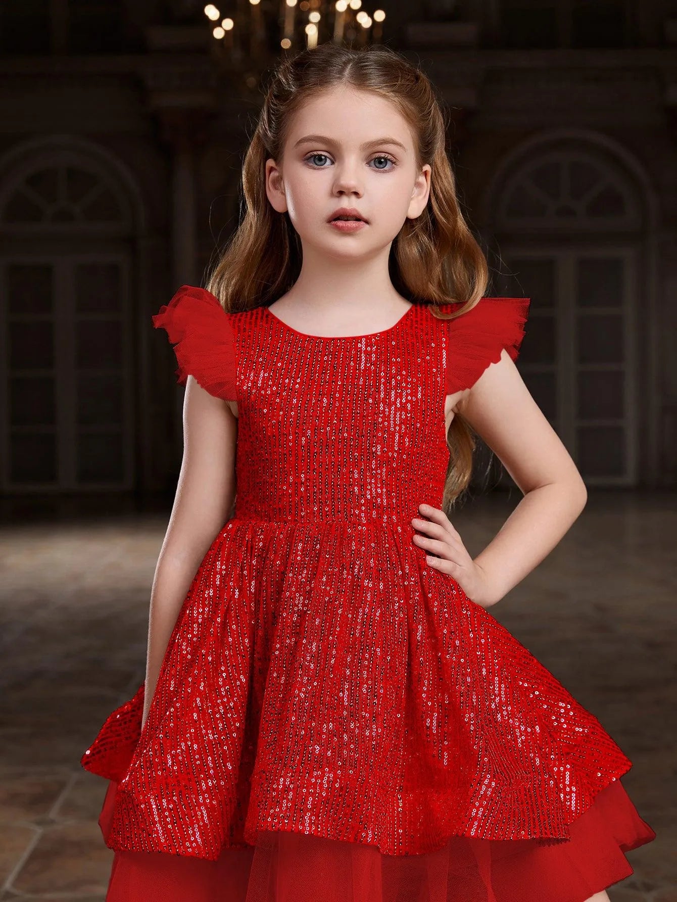 Tween Girls' Sparkling Cap Sleeves Sequin Party Dress - Elonnashop