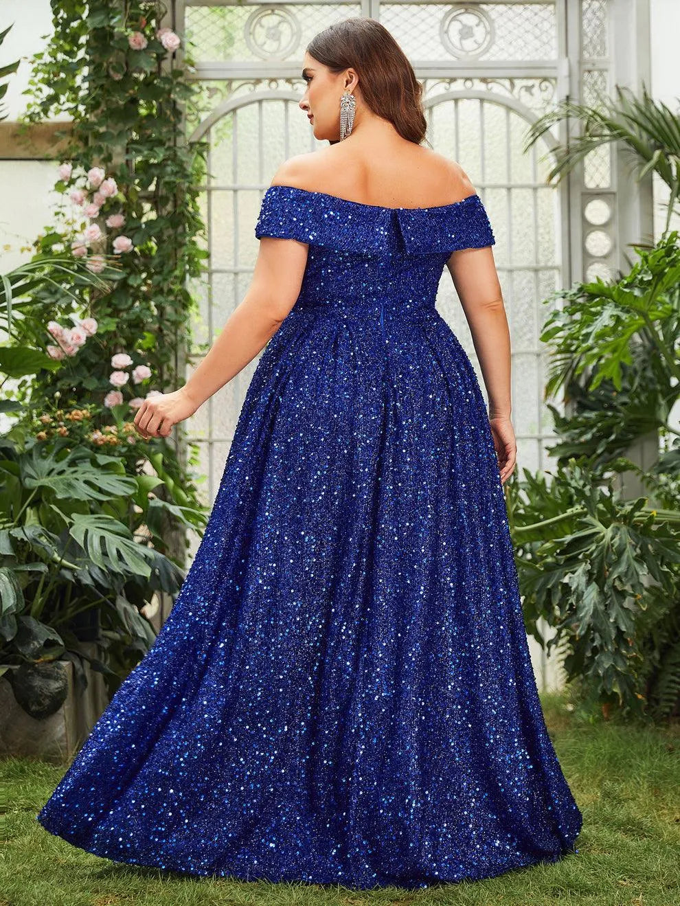 Plus Off Shoulder Sequin Prom DressCinthya - Elonnashop