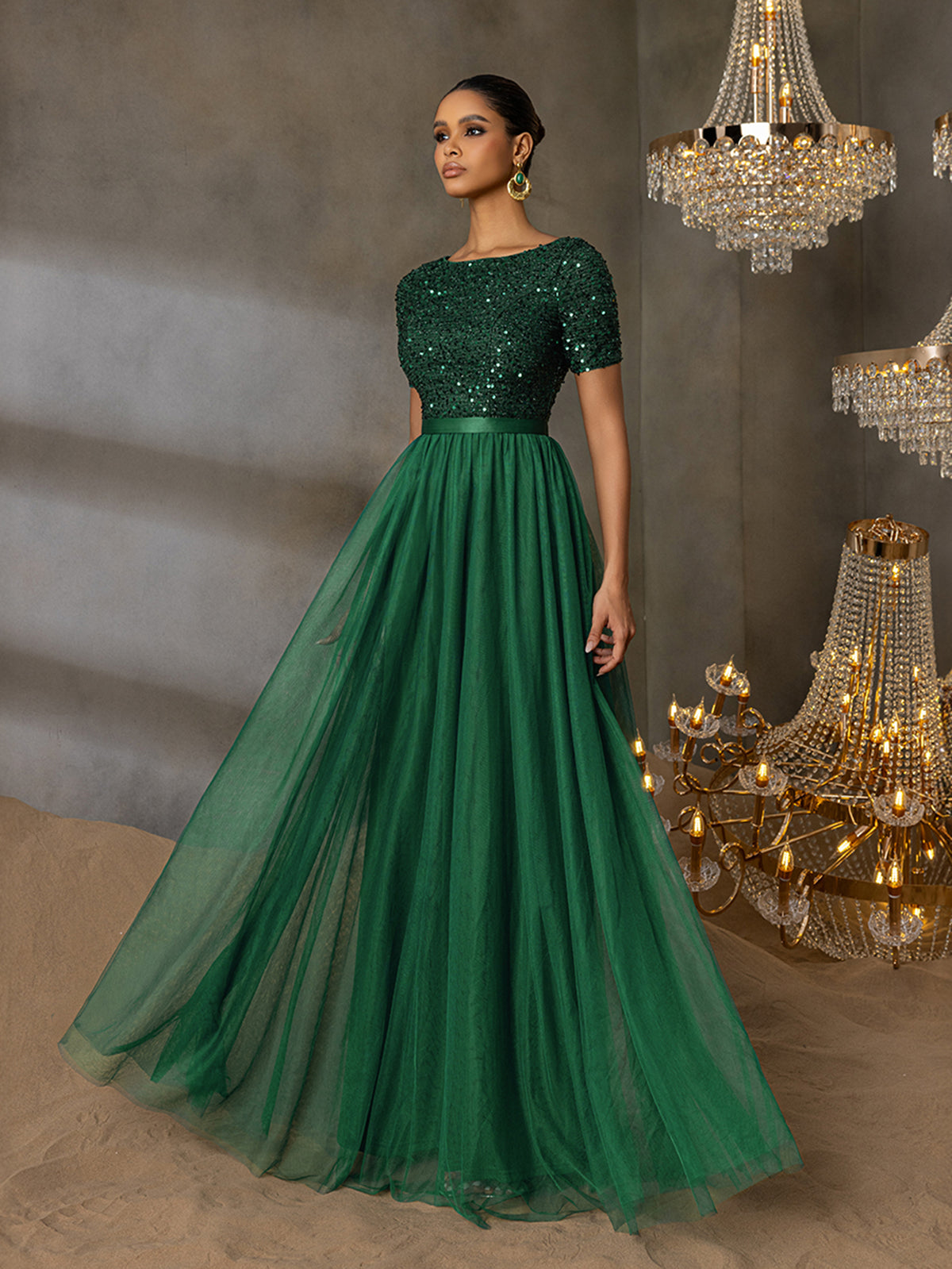 Elegant Tulle Party Dress with Sequin Top & Tulle Skirt – Luxury Evening Wear for Weddings, Formal Dinners & Red Carpet Events