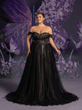 Plus Off Shoulder Lace Bodice Contrast Tulle Hem Evening Gown Wedding Dress