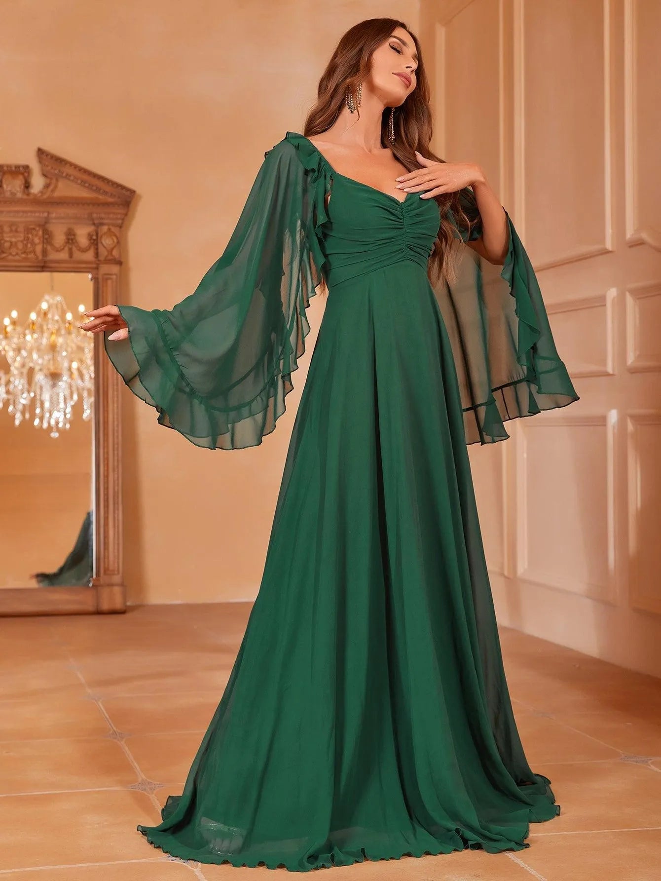 Cape Sleeves Chiffon Party Dress - Elonnashop