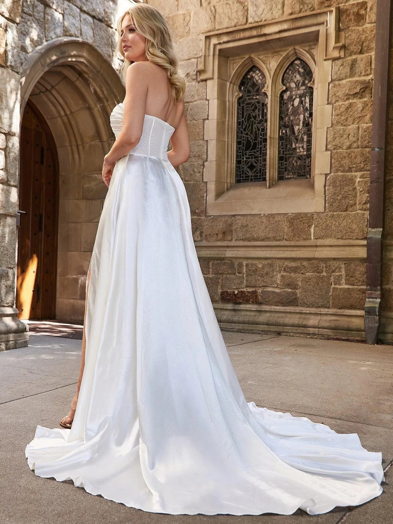 Twist Bustier Satin Wedding Dress - Elonnashop