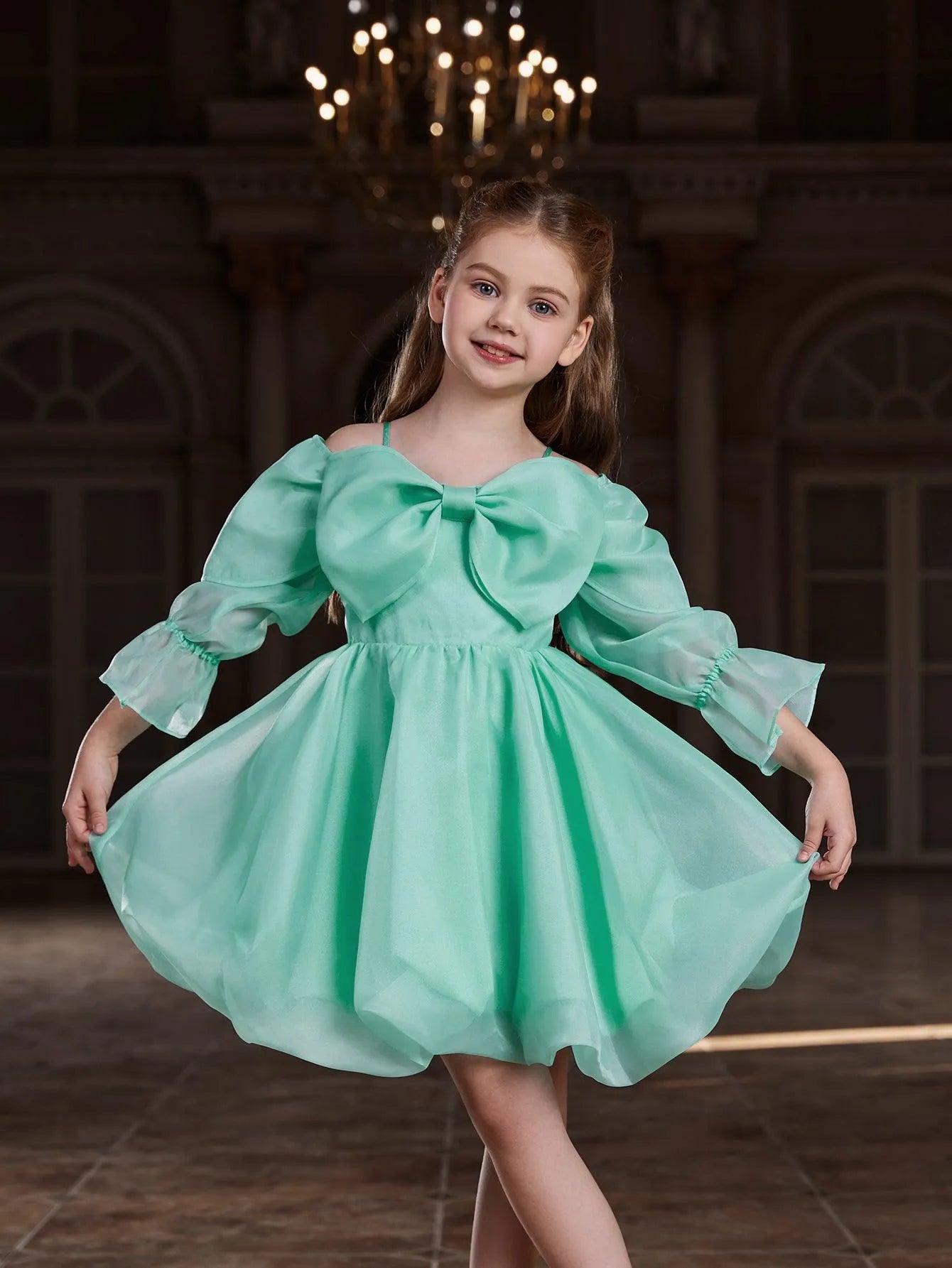 Tween Girls' Off Shoulder Bow Front Puff Dress - Elonnashop