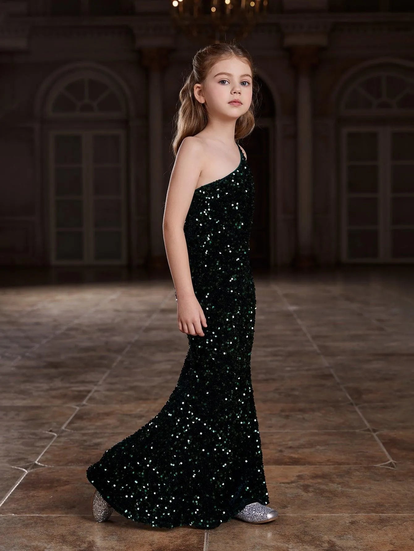 Tween Girls' One Shoulder Sleeveless Sequin Party Dress - Elonnashop