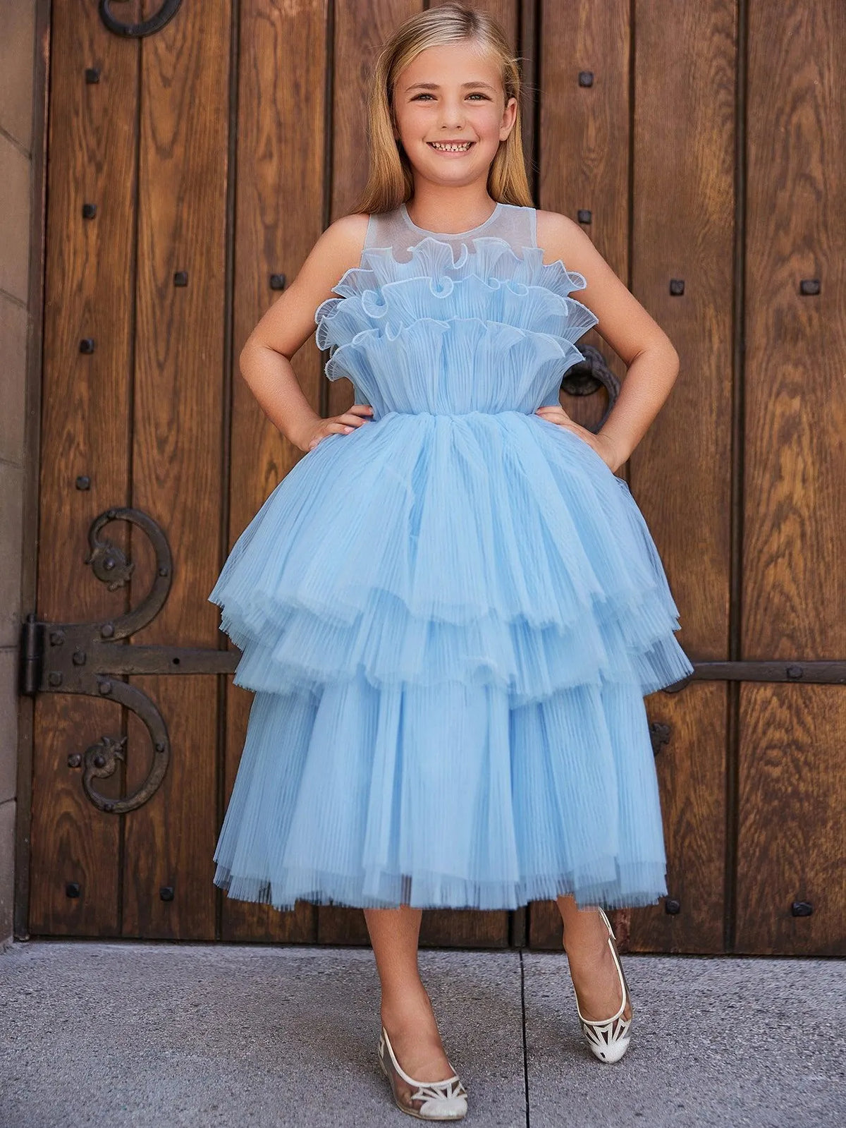 Tween Girls' Ruffle Trim Tiered Hem Cake Dress - Elonnashop