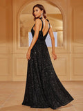 Elegant Backless Sequin A Line Prom Dress - Elonnashop