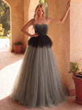 Gorgeous Strapless Rhinestone Embellished Bodice Contrast Tulle Hem Wedding Dress