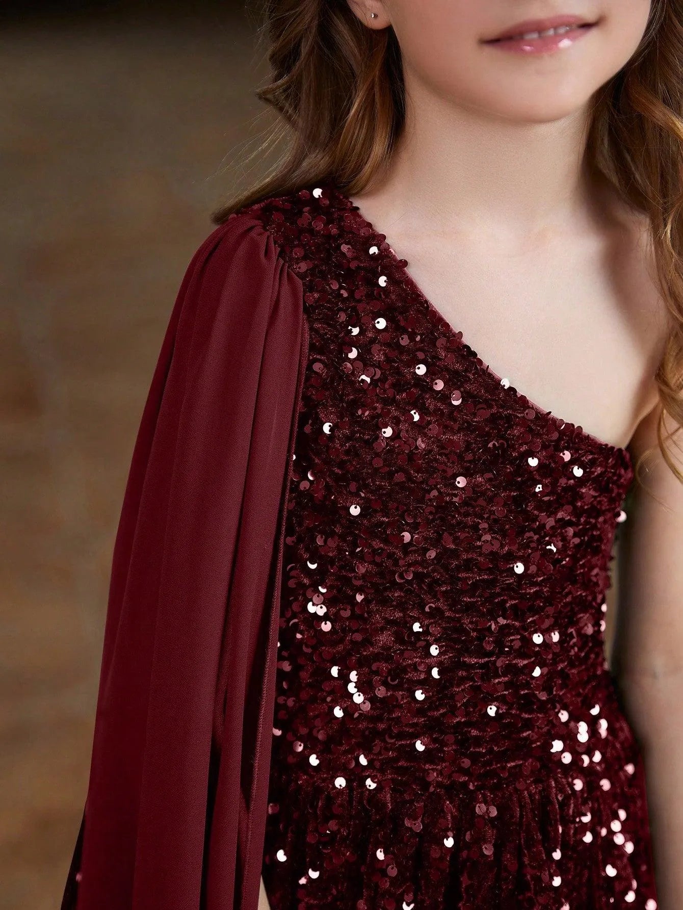 Tween Girls' One Shoulder Draped Side Sequin A Line Dress - Elonnashop