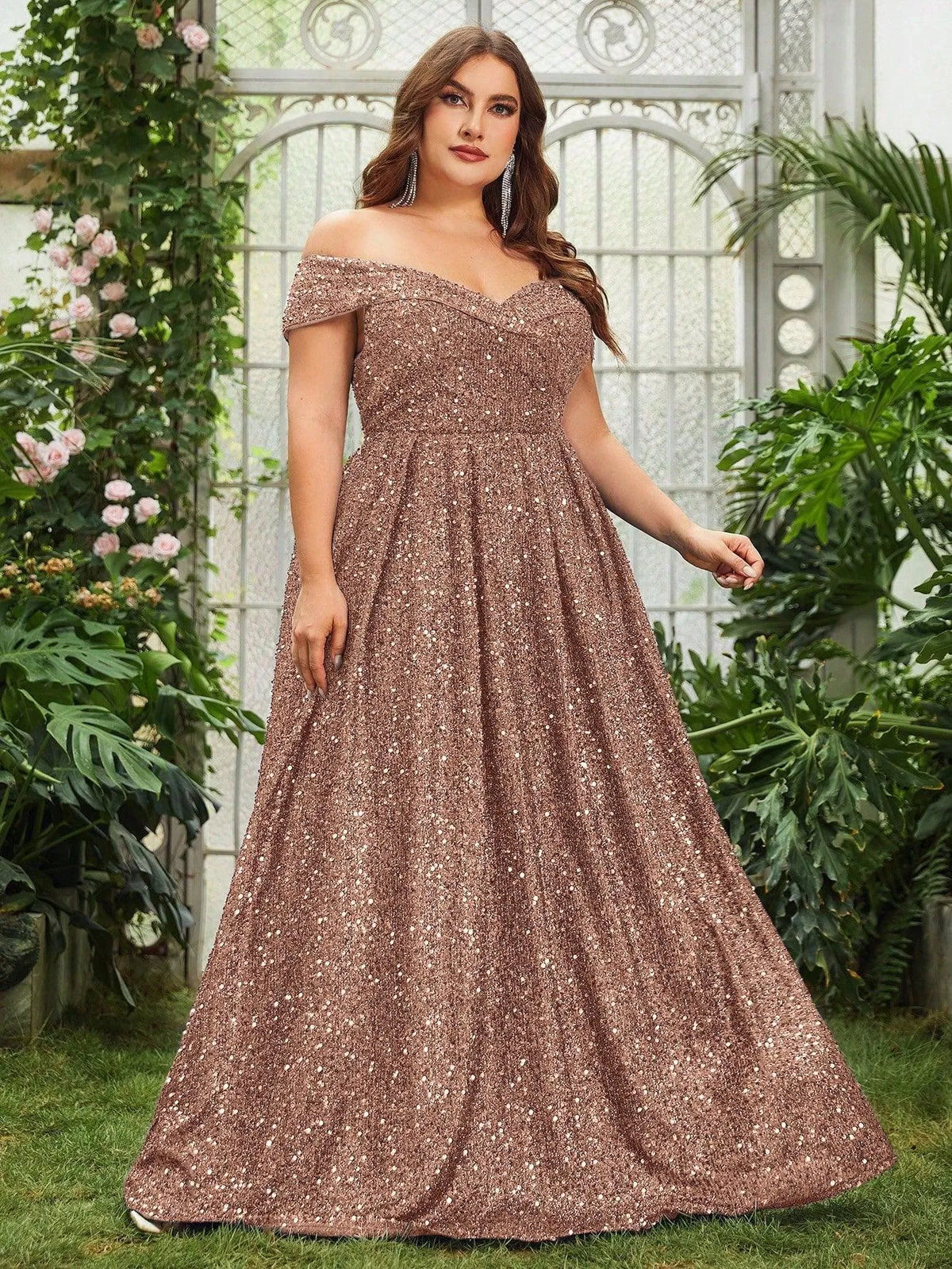 Plus Off Shoulder Sequin Prom DressCinthya - Elonnashop