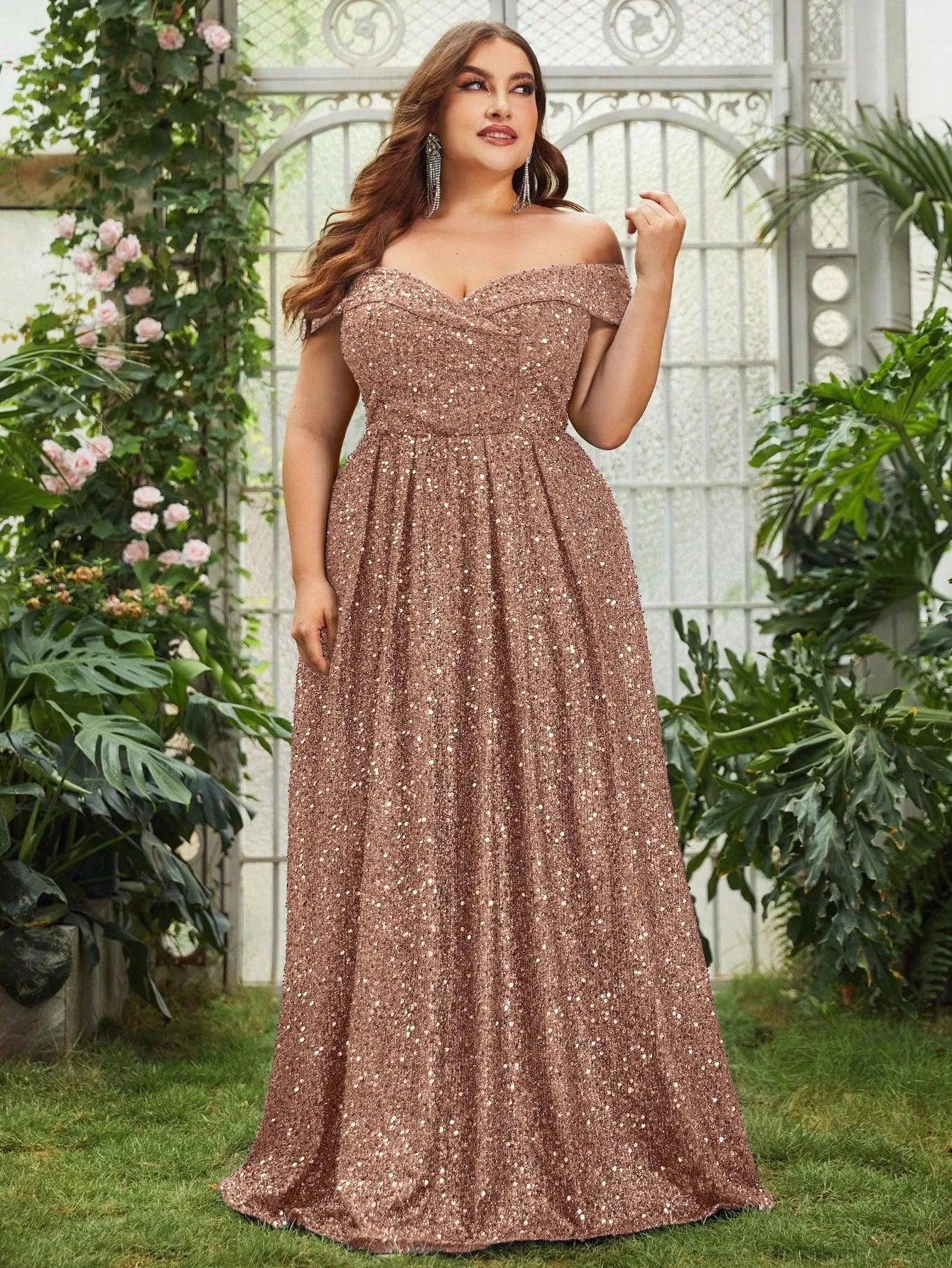 Plus Off Shoulder Sequin Prom DressCinthya - Elonnashop