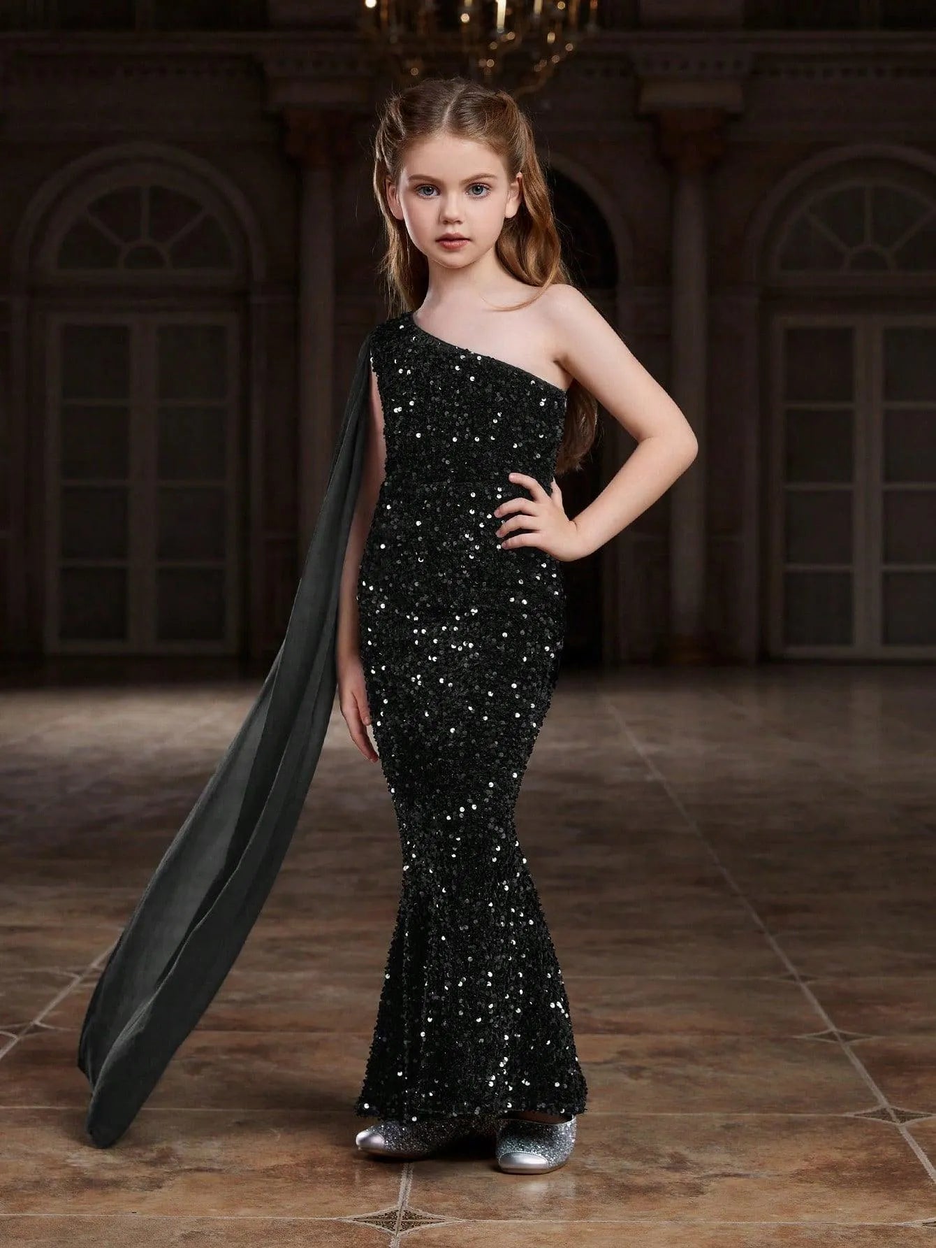 Tween Girls' Draped Side Sequin Mermaid Party Dress - Elonnashop