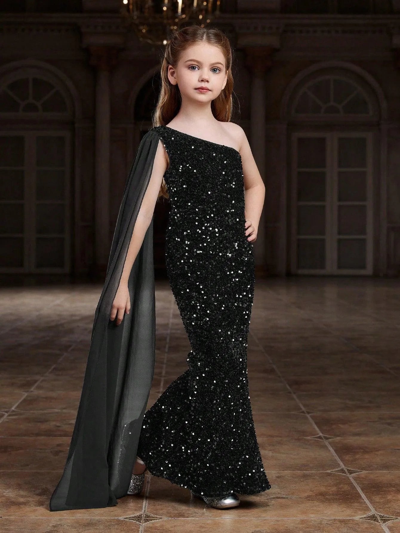 Tween Girls' Draped Side Sequin Mermaid Party Dress - Elonnashop