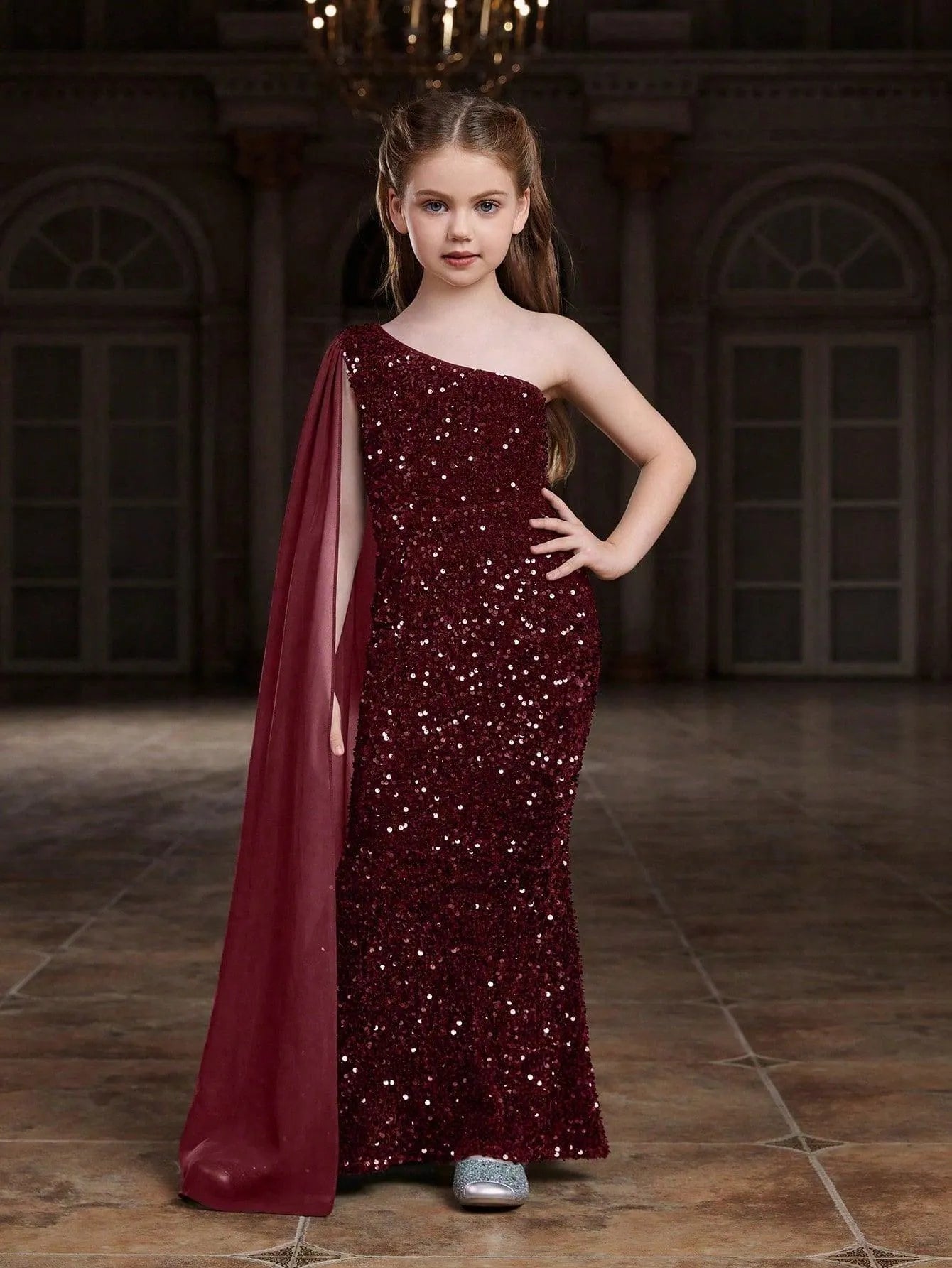 Tween Girls' Draped Side Sequin Mermaid Party Dress - Elonnashop