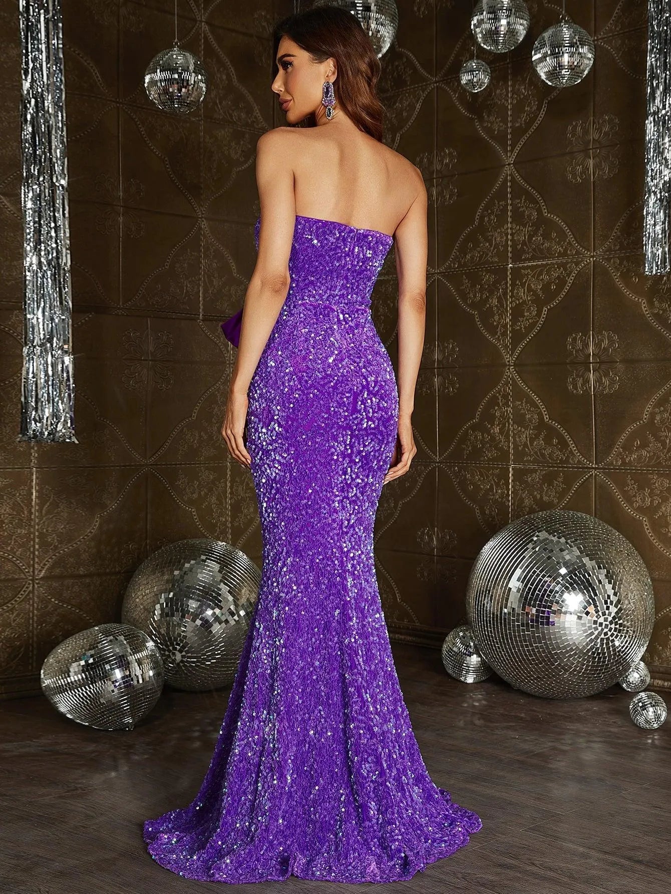 Bow Front Sequin Tube Mermaid Dress - Elonnashop