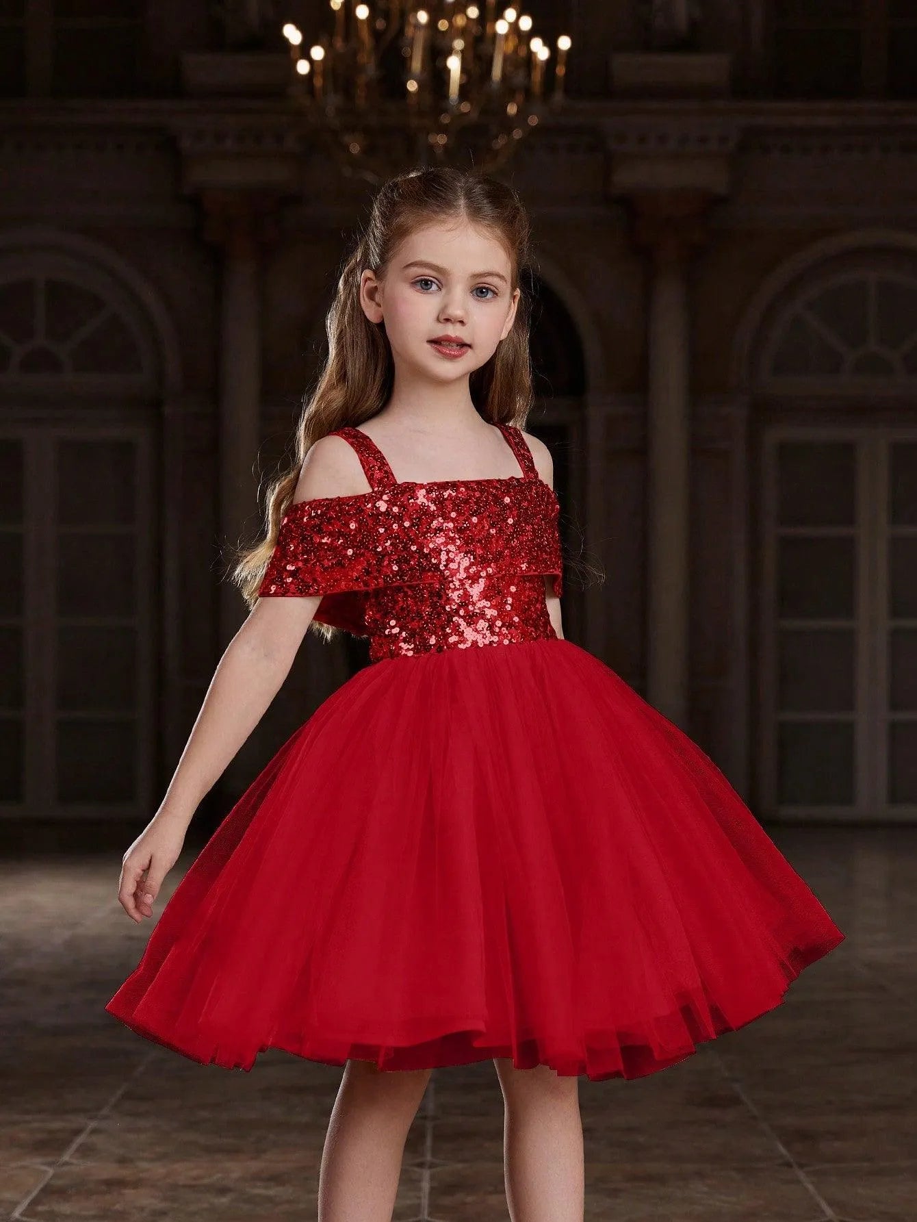 Tween Girls' Sparkling Off Shoulder Sequin Party Dress - Elonnashop