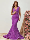 Twist Front Mermaid Hem Sequin Prom Dress - Elonnashop