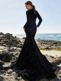 Elegant V Neck Long Sleeve Sequin Prom Dresses - Elonnashop