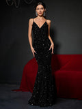 Elegant Spaghetti Strap Backless Sequin Dresses - Elonnashop