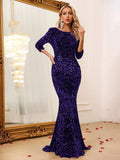 Elegant Round Neck 3/4 Sleeves Sequin Mermaid Dresses - Elonnashop