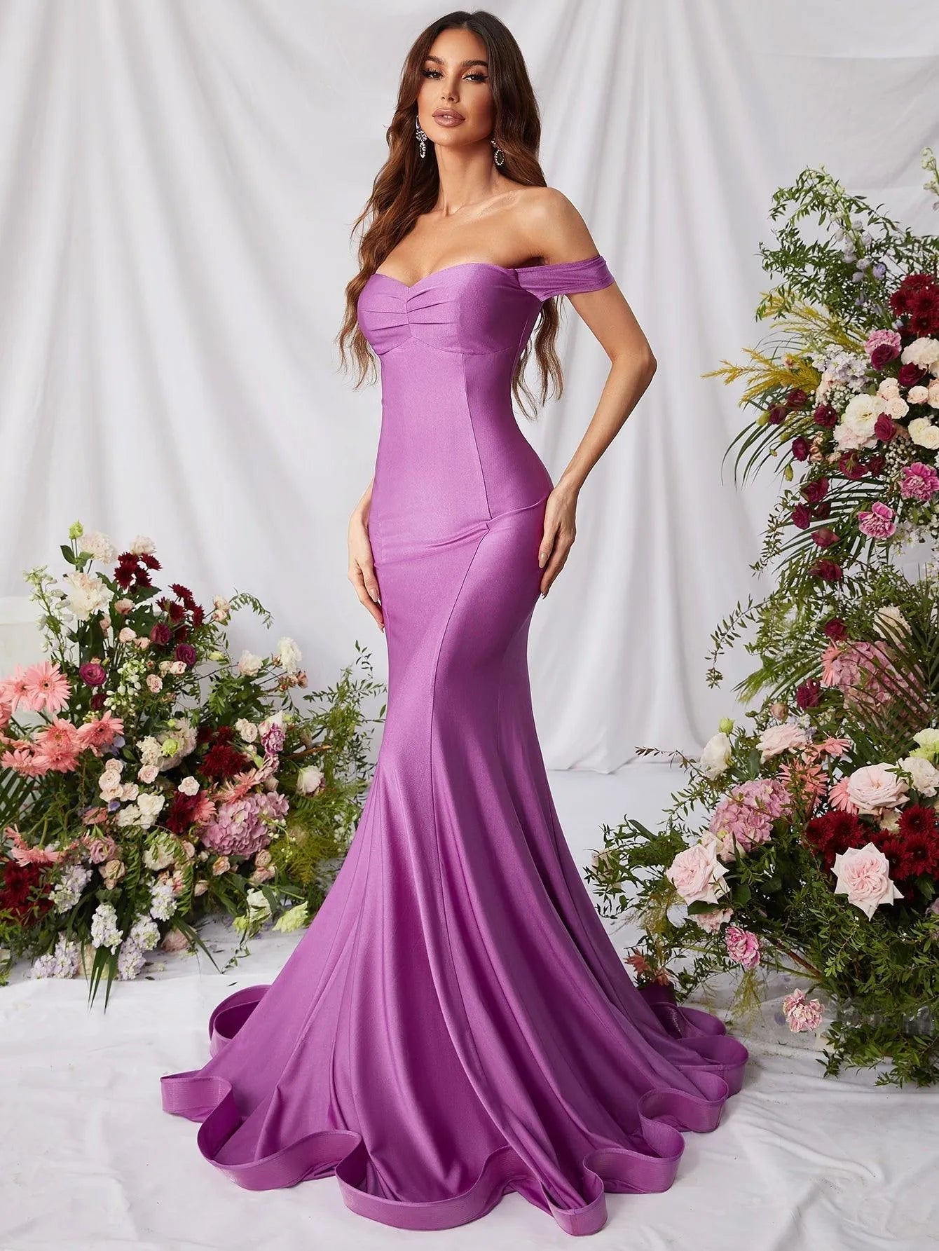 Elegant Off Shoulder Mermaid Hem Prom Dress - Elonnashop