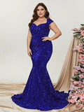 Plus Sweetheart Sleeveless Sequin Mermaid Dresses - Elonnashop