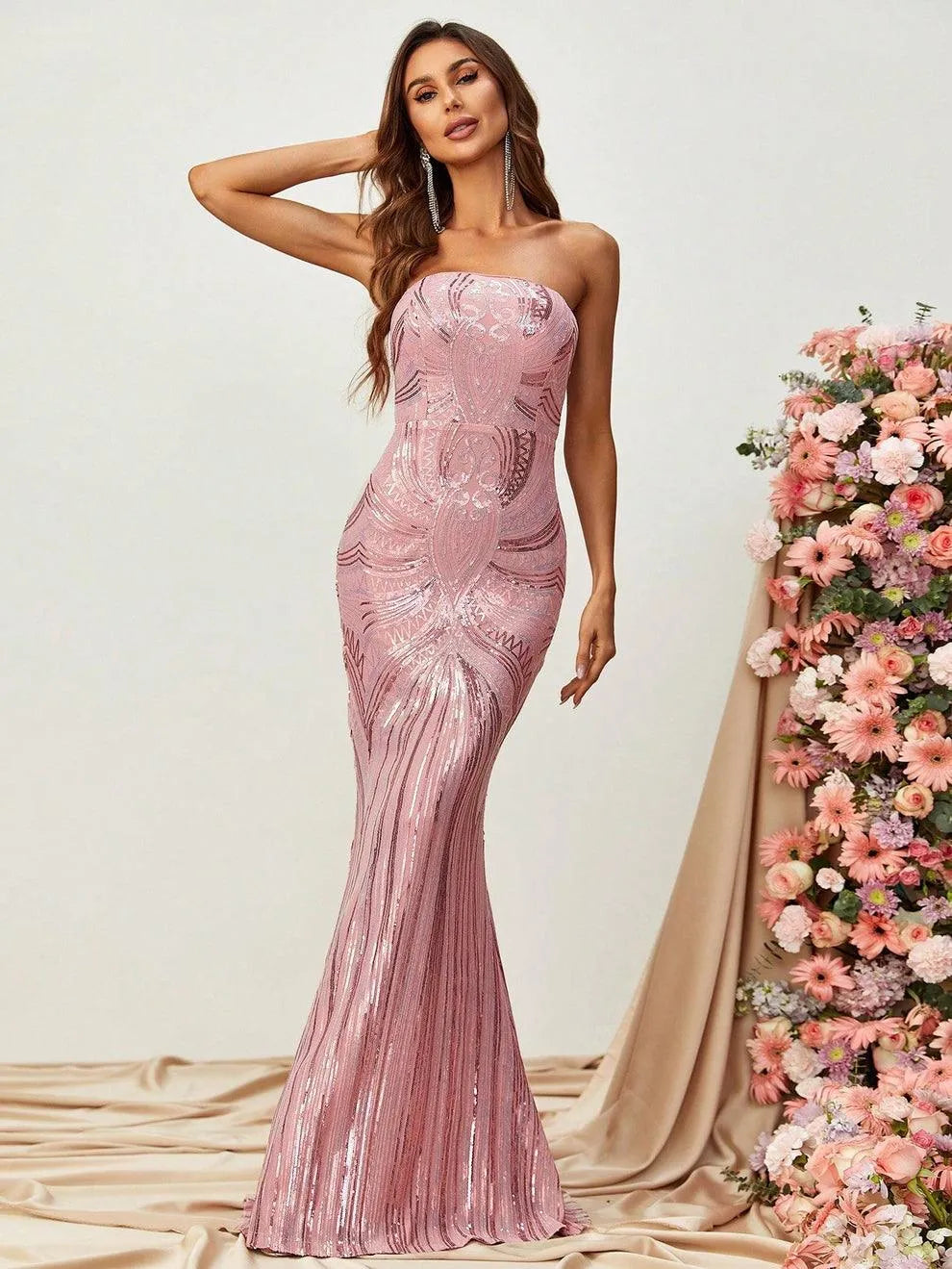 Elegant Mermaid Hem Sequin Tube Party Dress - Elonnashop