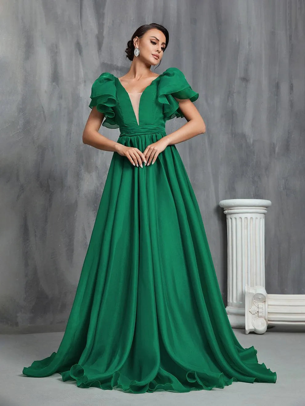 Backless Layered Sleeves Organza Prom Dress - Elonnashop