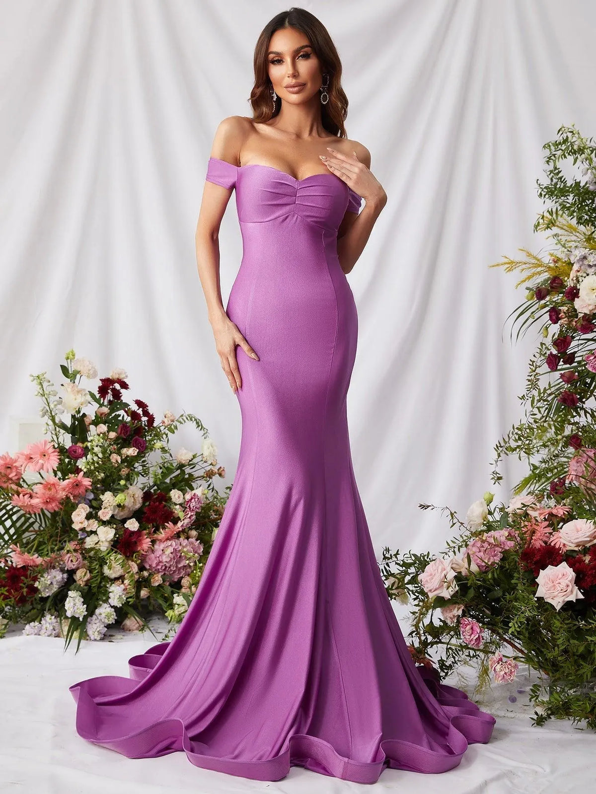 Elegant Off Shoulder Mermaid Hem Prom Dress - Elonnashop