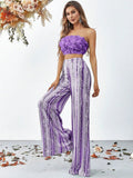 3D Flowers Tube Top & Sequin Wide Leg Pants - Elonnashop