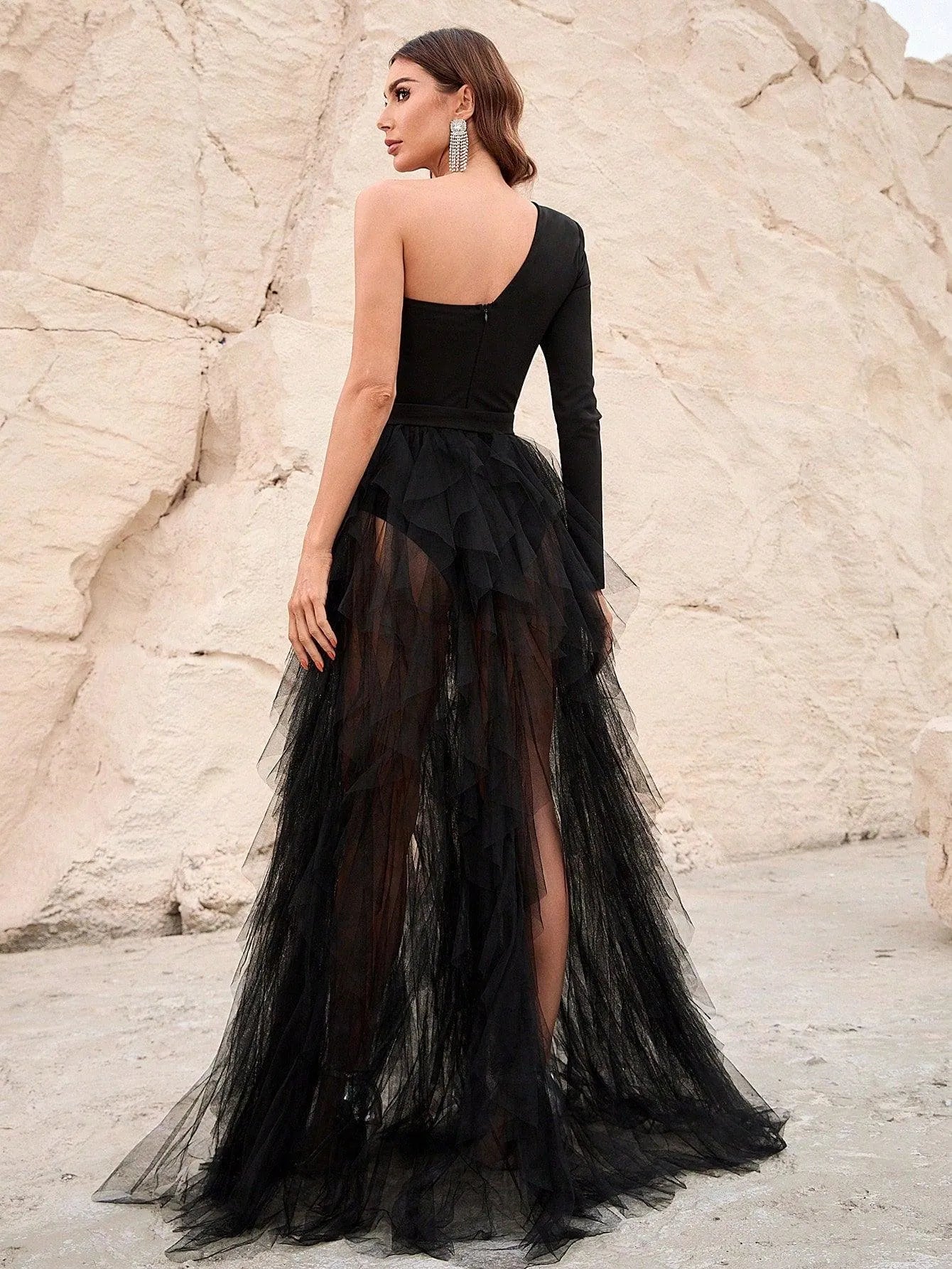 Sophisticated Elegance Asymmetrical Tulle Dress - Elonnashop