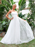 Ruched Waist Mesh Tube Wedding Dress - Elonnashop