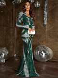 Elegant Gigot Sleeve Sequin Mermaid Dress - Elonnashop