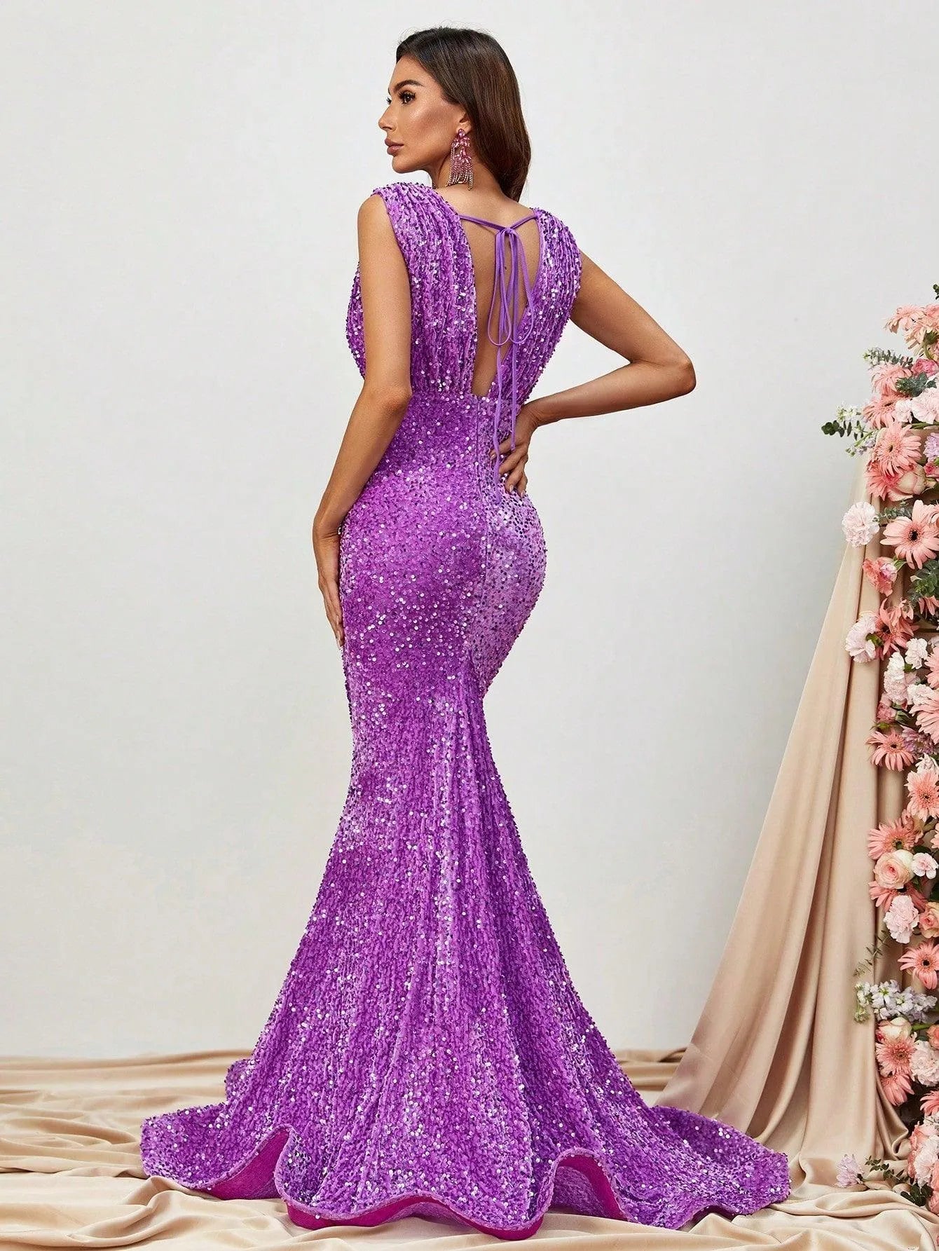 Twist Front Mermaid Hem Sequin Prom Dress - Elonnashop