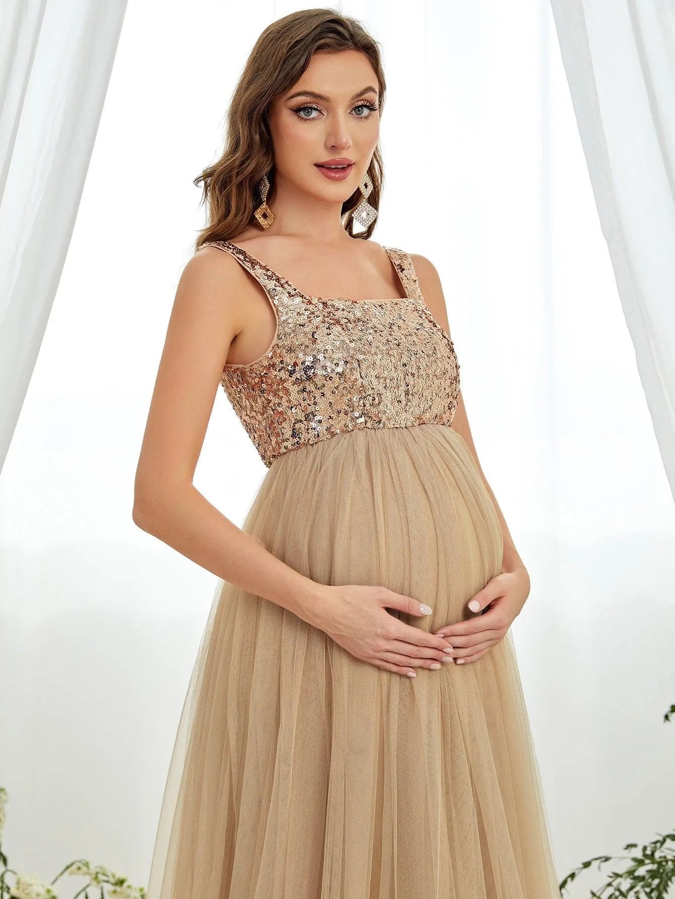 Maternity Square Neck Sleeveless A Line Dress - Elonnashop